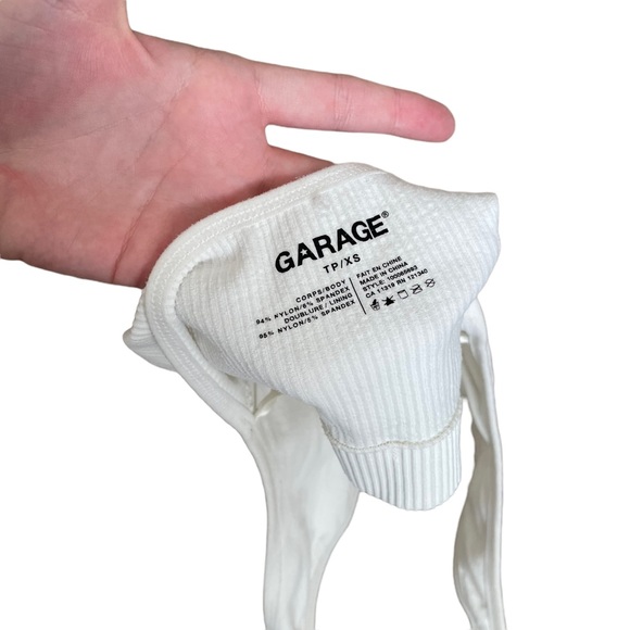 Garage White Basic Minimalist Ribbed Halter Tank Top Crop Top - Picture 5 of 6